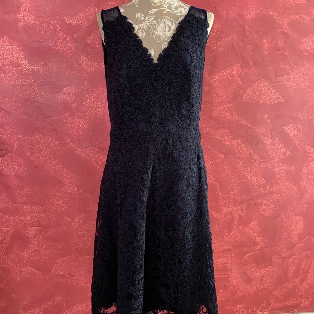 Lace navy Tadashi midi dress